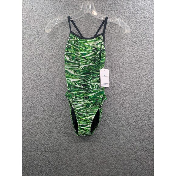 NWT Dolfin Reliance Women's sz 30 Jet Stream Green V-Back One Piece Swimsuit - Picture 1 of 8